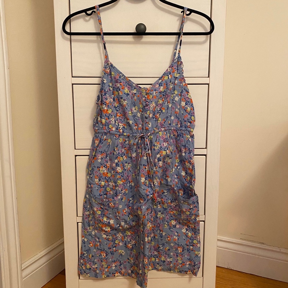 Baby blue floral summer dress mini flower print